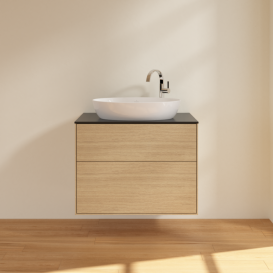 Тумба под раковину Villeroy & Boch Finion 80х50,1 см МДФ шпон дуба/стекло черное матовое F87200PC