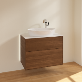 Тумба под раковину Villeroy & Boch Finion 80х50,1 см с подсветкой МДФ шпон грецкого ореха/стекло белое матовое G87100GN