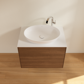 Тумба под раковину Villeroy & Boch Finion 80х50,1 см с подсветкой МДФ шпон грецкого ореха/стекло белое матовое G87100GN