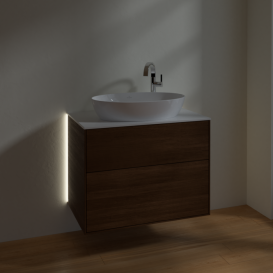 Тумба под раковину Villeroy & Boch Finion 80х50,1 см с подсветкой МДФ шпон грецкого ореха/стекло белое матовое G87100GN