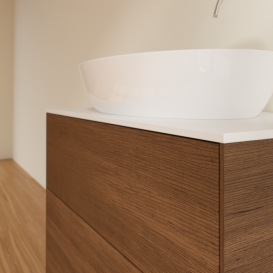 Тумба под раковину Villeroy & Boch Finion 80х50,1 см с подсветкой МДФ шпон грецкого ореха/стекло белое матовое G87100GN