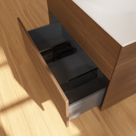 Тумба под раковину Villeroy & Boch Finion 80х50,1 см с подсветкой МДФ шпон грецкого ореха/стекло белое матовое G87100GN