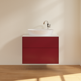 Тумба под раковину Villeroy & Boch Finion 80х50,1 см с подсветкой МДФ пион матовый лак/стекло белое матовое G87100HB