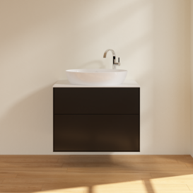 Тумба под раковину Villeroy & Boch Finion 80х50,1 см с подсветкой МДФ черный матовый лак/стекло белое матовое G87100PD