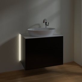 Тумба под раковину Villeroy & Boch Finion 80х50,1 см с подсветкой МДФ черный матовый лак/стекло белое матовое G87100PD