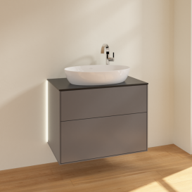 Тумба под раковину Villeroy & Boch Finion 80х50,1 см с подсветкой МДФ антрацит матовый лак/стекло черное матовое G87200GK