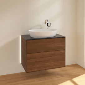 Тумба под раковину Villeroy & Boch Finion 80х50,1 см с подсветкой МДФ шпон грецкого ореха/стекло черное матовое G87200GN