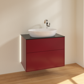 Тумба под раковину Villeroy & Boch Finion 80х50,1 см с подсветкой МДФ пион матовый лак/стекло черное матовое G87200HB