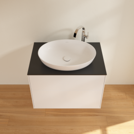 Тумба під раковину Villeroy & Boch Finion 80х50,1 см із підсвічуванням МДФ білий матовий лак/скло чорне матове G87200MT