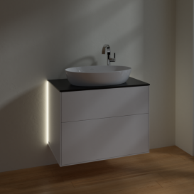 Тумба під раковину Villeroy & Boch Finion 80х50,1 см із підсвічуванням МДФ білий матовий лак/скло чорне матове G87200MT