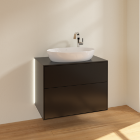 Тумба под раковину Villeroy & Boch Finion 80х50,1 см с подсветкой МДФ черный матовый лак/стекло черное матовое G87200PD