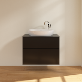 Тумба под раковину Villeroy & Boch Finion 80х50,1 см с подсветкой МДФ черный матовый лак/стекло черное матовое G87200PD