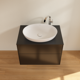 Тумба под раковину Villeroy & Boch Finion 80х50,1 см с подсветкой МДФ черный матовый лак/стекло черное матовое G87200PD