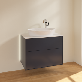 Тумба под раковину Villeroy & Boch Finion 80х50,1 см с подсветкой МДФ темно-синий матовый лак/стекло белое матовое G87100HG