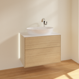 Тумба под раковину Villeroy & Boch Finion 80х50,1 см с подсветкой МДФ шпон дуба/стекло белое матовое G87100PC