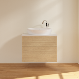 Тумба под раковину Villeroy & Boch Finion 80х50,1 см с подсветкой МДФ шпон дуба/стекло белое матовое G87100PC