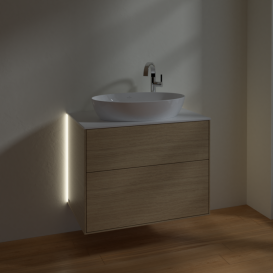 Тумба под раковину Villeroy & Boch Finion 80х50,1 см с подсветкой МДФ шпон дуба/стекло белое матовое G87100PC