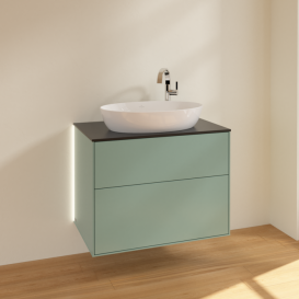 Тумба під раковину Villeroy & Boch Finion 80х50,1 см із підсвічуванням МДФ оливковий матовий лак/скло чорне матове G87200GM