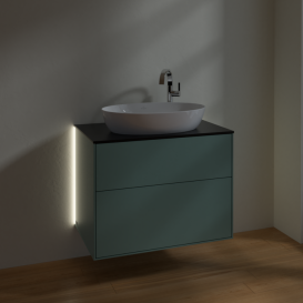 Тумба під раковину Villeroy & Boch Finion 80х50,1 см із підсвічуванням МДФ оливковий матовий лак/скло чорне матове G87200GM