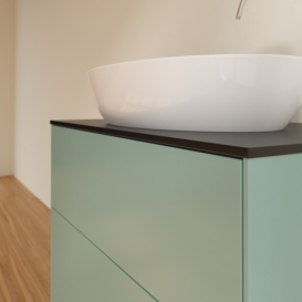 Тумба під раковину Villeroy & Boch Finion 80х50,1 см із підсвічуванням МДФ оливковий матовий лак/скло чорне матове G87200GM