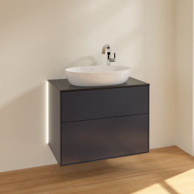 Тумба под раковину Villeroy & Boch Finion 80х50,1 см с подсветкой МДФ темно-синий матовый лак/стекло черное матовое G87200HG