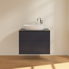 Тумба под раковину Villeroy & Boch Finion 80х50,1 см с подсветкой МДФ темно-синий матовый лак/стекло черное матовое G87200HG