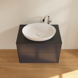 Тумба под раковину Villeroy & Boch Finion 80х50,1 см с подсветкой МДФ темно-синий матовый лак/стекло черное матовое G87200HG