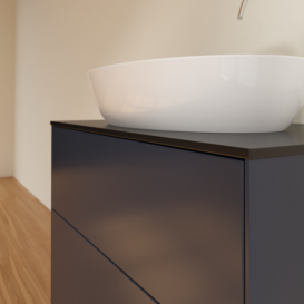 Тумба под раковину Villeroy & Boch Finion 80х50,1 см с подсветкой МДФ темно-синий матовый лак/стекло черное матовое G87200HG