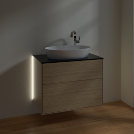 Тумба под раковину Villeroy & Boch Finion 80х50,1 см с подсветкой МДФ шпон дуба/стекло черное матовое G87200PC