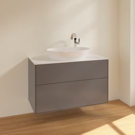 Тумба під раковину Villeroy & Boch Finion 100х50,1 см МДФ антрацит матовий лак/скло біле матове F88100GK