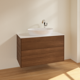 Тумба под раковину Villeroy & Boch Finion 100х50,1 см МДФ шпон грецкого ореха/стекло белое матовое F88100GN