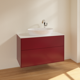 Тумба под раковину Villeroy & Boch Finion 100х50,1 см МДФ пион матовый лак/стекло белое матовое F88100HB