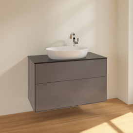 Тумба під раковину Villeroy & Boch Finion 100х50,1 см МДФ антрацит матовий лак/скло чорне матове F88200GK