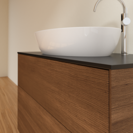 Тумба під раковину Villeroy & Boch Finion 100х50,1 см МДФ шпон волоського горіха/скло чорне матове F88200GN