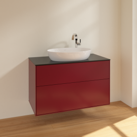 Тумба под раковину Villeroy & Boch Finion 100х50,1 см МДФ пион матовый лак/стекло черное матовое F88200HB