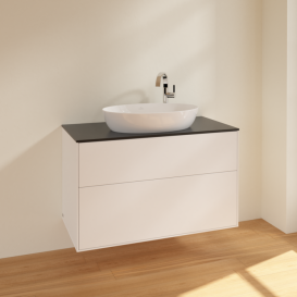 Тумба под раковину Villeroy & Boch Finion 100х50,1 см МДФ белый матовый лак/стекло черное матовое F88200MT