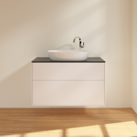 Тумба под раковину Villeroy & Boch Finion 100х50,1 см МДФ белый матовый лак/стекло черное матовое F88200MT