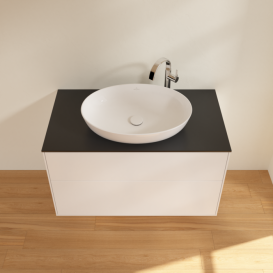 Тумба под раковину Villeroy & Boch Finion 100х50,1 см МДФ белый матовый лак/стекло черное матовое F88200MT