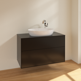 Тумба под раковину Villeroy & Boch Finion 100х50,1 см МДФ черный матовый лак/стекло черное матовое F88200PD
