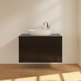 Тумба под раковину Villeroy & Boch Finion 100х50,1 см МДФ черный матовый лак/стекло черное матовое F88200PD