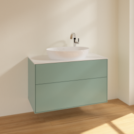 Тумба под раковину Villeroy & Boch Finion 100х50,1 см МДФ оливковый матовый лак/стекло белое матовое F88100GM