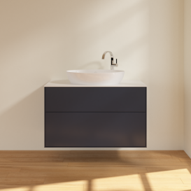 Тумба под раковину Villeroy & Boch Finion 100х50,1 см МДФ темно-синий матовый лак/стекло белое матовое F88100HG