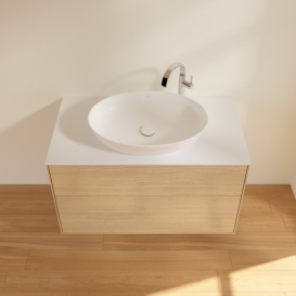 Тумба под раковину Villeroy & Boch Finion 100х50,1 см МДФ шпон дуба/стекло белое матовое F88100PC