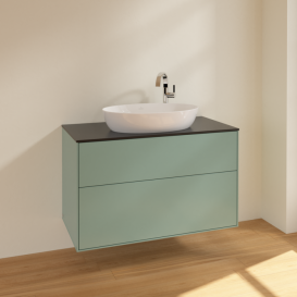 Тумба под раковину Villeroy & Boch Finion 100х50,1 см МДФ оливковый матовый лак/стекло черное матовое F88200GM