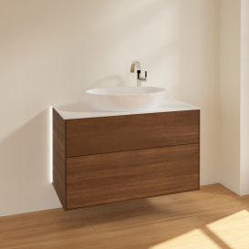 Тумба под раковину Villeroy & Boch Finion 100х50,1 см с подсветкой МДФ шпон грецкого ореха/стекло белое матовое G88100GN