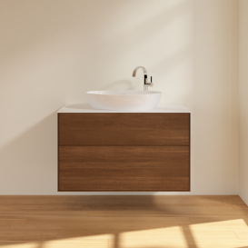 Тумба под раковину Villeroy & Boch Finion 100х50,1 см с подсветкой МДФ шпон грецкого ореха/стекло белое матовое G88100GN