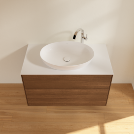 Тумба под раковину Villeroy & Boch Finion 100х50,1 см с подсветкой МДФ шпон грецкого ореха/стекло белое матовое G88100GN