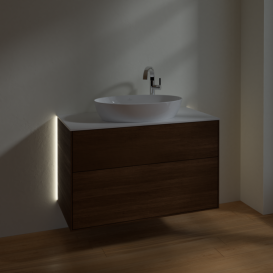 Тумба под раковину Villeroy & Boch Finion 100х50,1 см с подсветкой МДФ шпон грецкого ореха/стекло белое матовое G88100GN