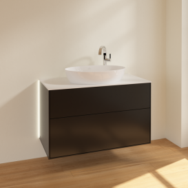 Тумба под раковину Villeroy & Boch Finion 100х50,1 см с подсветкой МДФ черный матовый лак/стекло белое матовое G88100PD