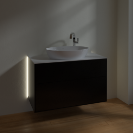 Тумба под раковину Villeroy & Boch Finion 100х50,1 см с подсветкой МДФ черный матовый лак/стекло белое матовое G88100PD